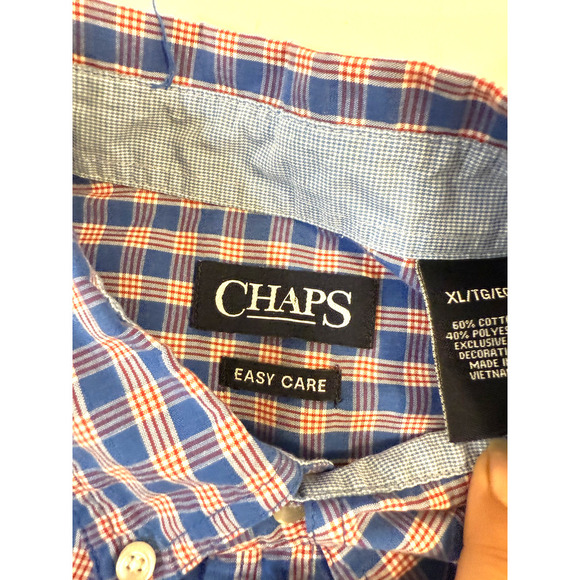 Ralph Lauren Chaps Button Up Shirt Mens XL Blue Red Plaid Easy Care Lot Of 2 - Picture 6 of 7